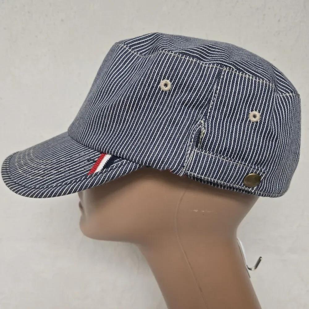 Basiquenti Blue White Striped Train Conductor Hat Lined Double Button TokyoJapan